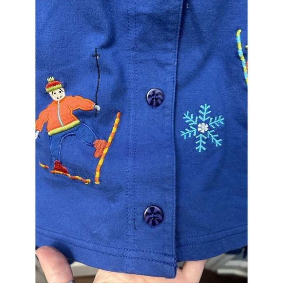 Vintage Michael Simon Women’s XL Skiing Embroidered Cardigan and Skirt SET Blue - Picture 7 of 11
